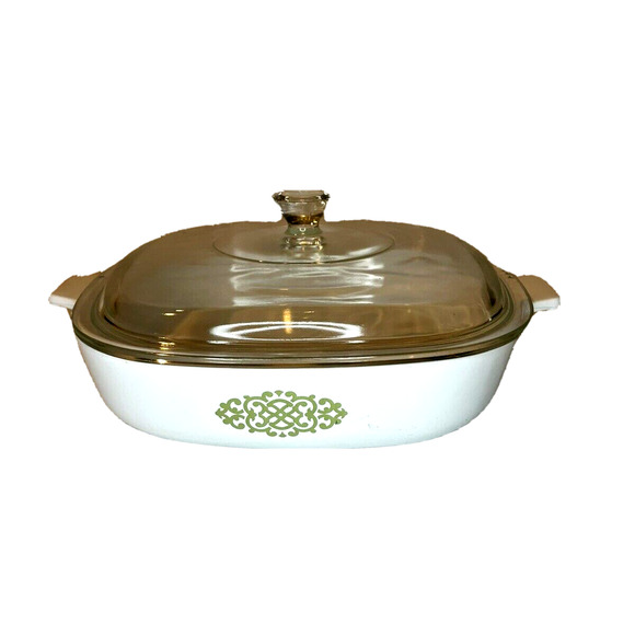 vtg Shell Oil Green Medallion HTF Corningware 8 In Casserole Dish P9B Lid 1970s - Picture 2 of 10
